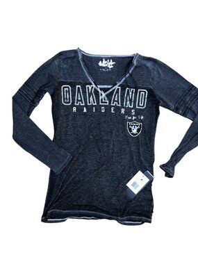 TOUCH BY ALYSSA MILANO Oakland Raiders V Neck Shirt Women's LG Grey NFL